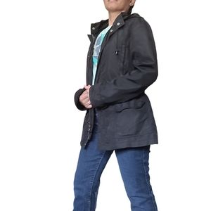 Zara Basic Black Coat Jacket with Removable and Adjustable Hood Size Large